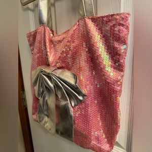 Claire’s Pink Sequin Tote w/ Silver bow & straps